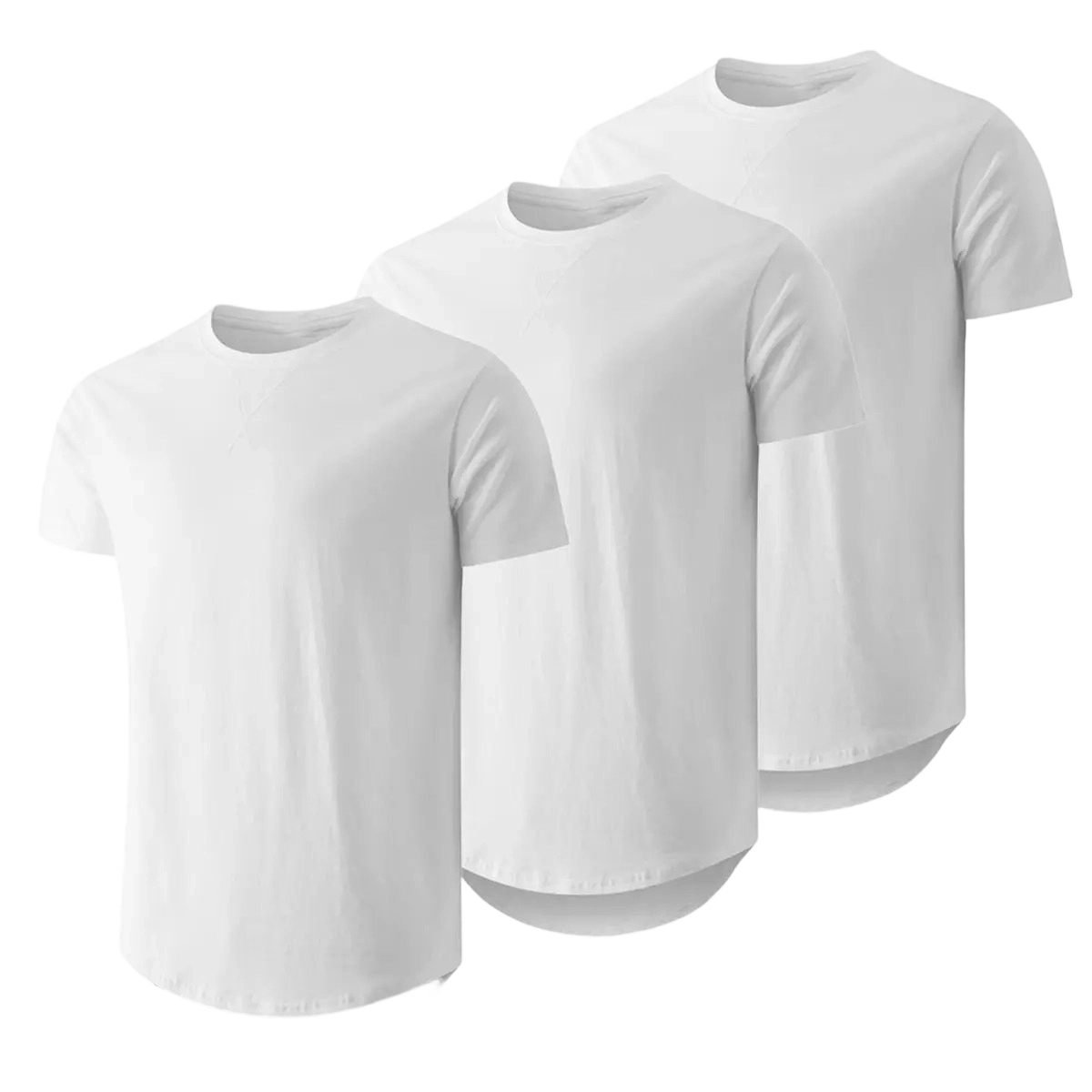 Mens 3 Pack Cotton Hipster Hip Hop Longline Crewneck T-Shirt,Menswear Casual Tshirt Tops