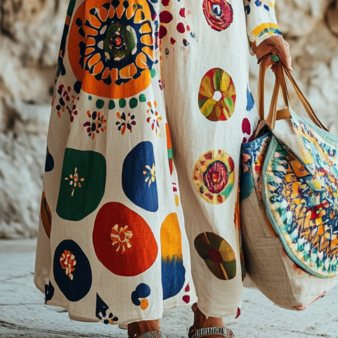 Vintage Loose Linen Patchwork Dress dfbe