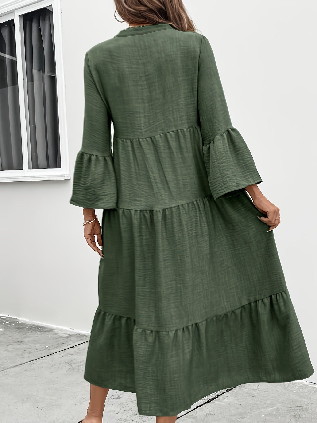 Button Front Tiered Midi Dress