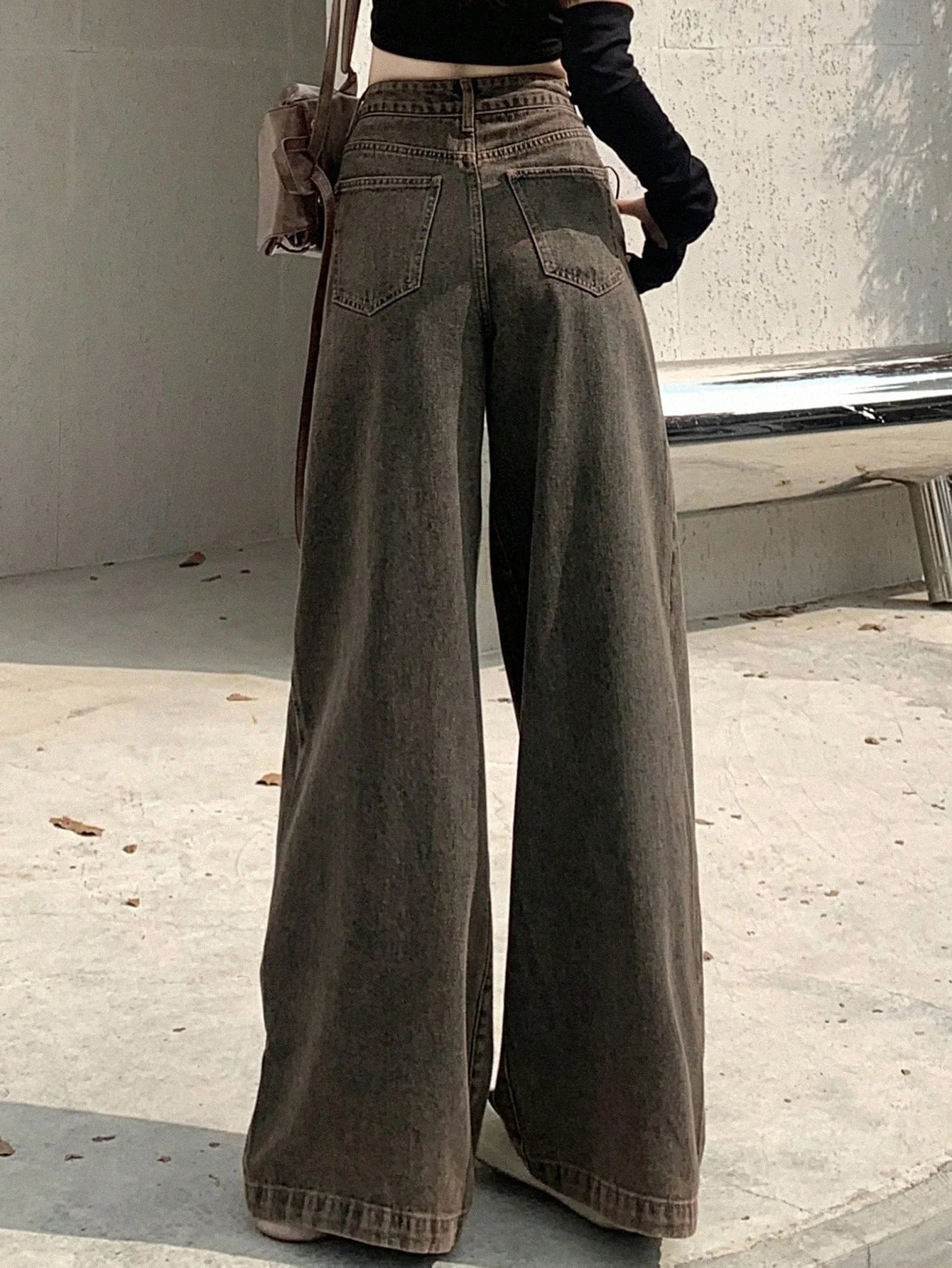 Rustic Cocoa Pleated Extra Wide Leg Jeans