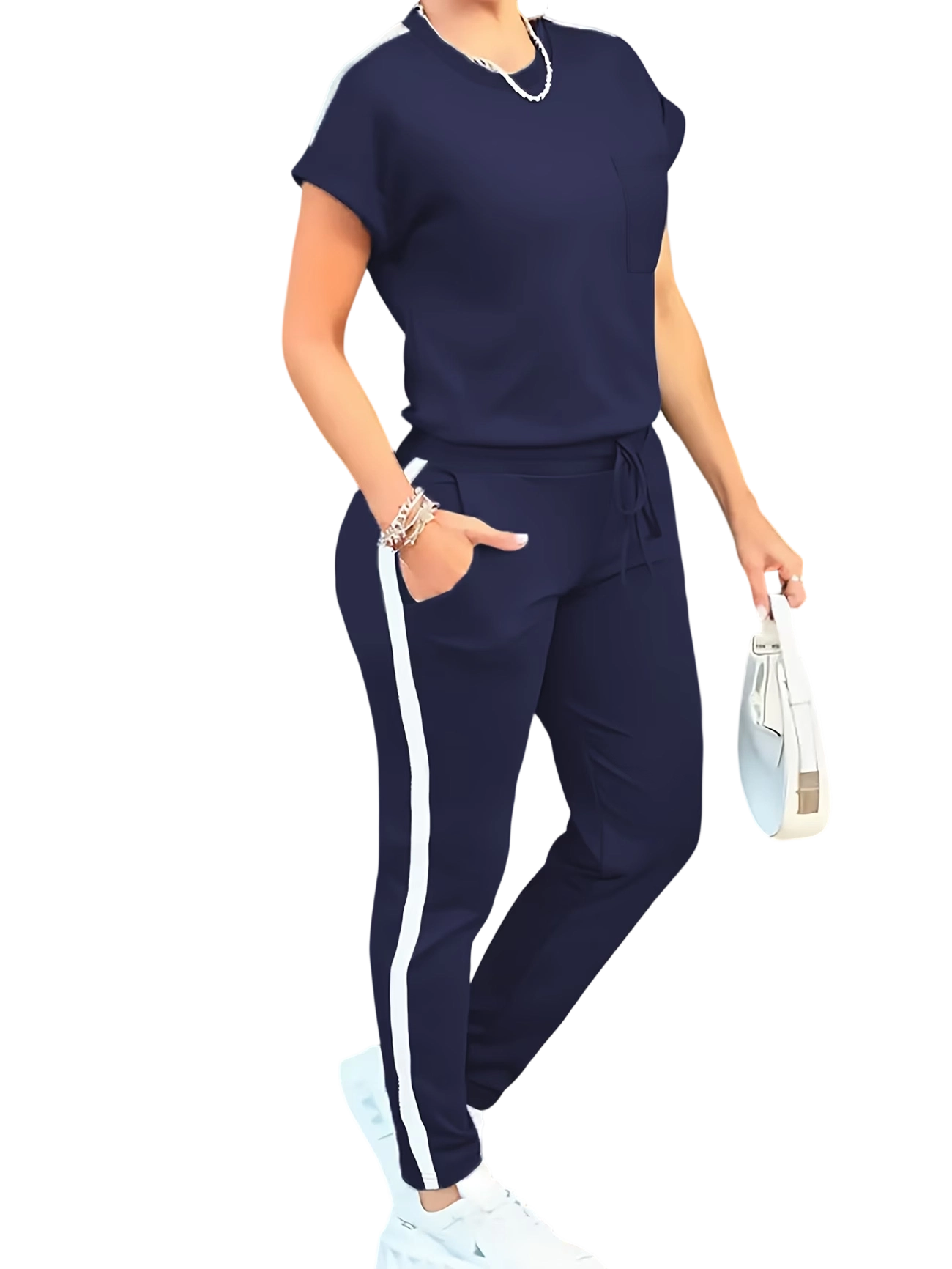 Fashionable Commuting Short-Sleeve And Long-Pants Casual Outfit