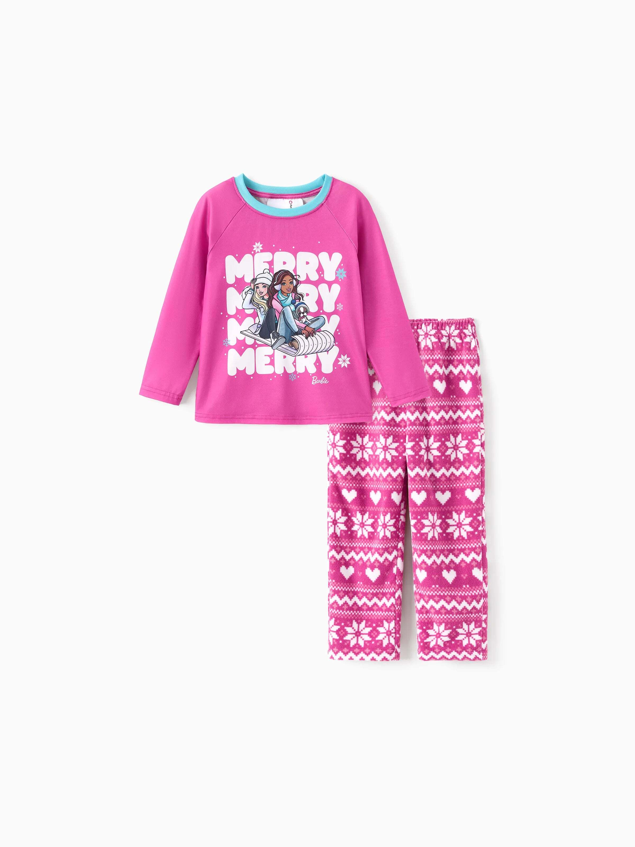 Barbie Christmas Mommy and Me Snowflake Print Pajamas Set Hot Pink