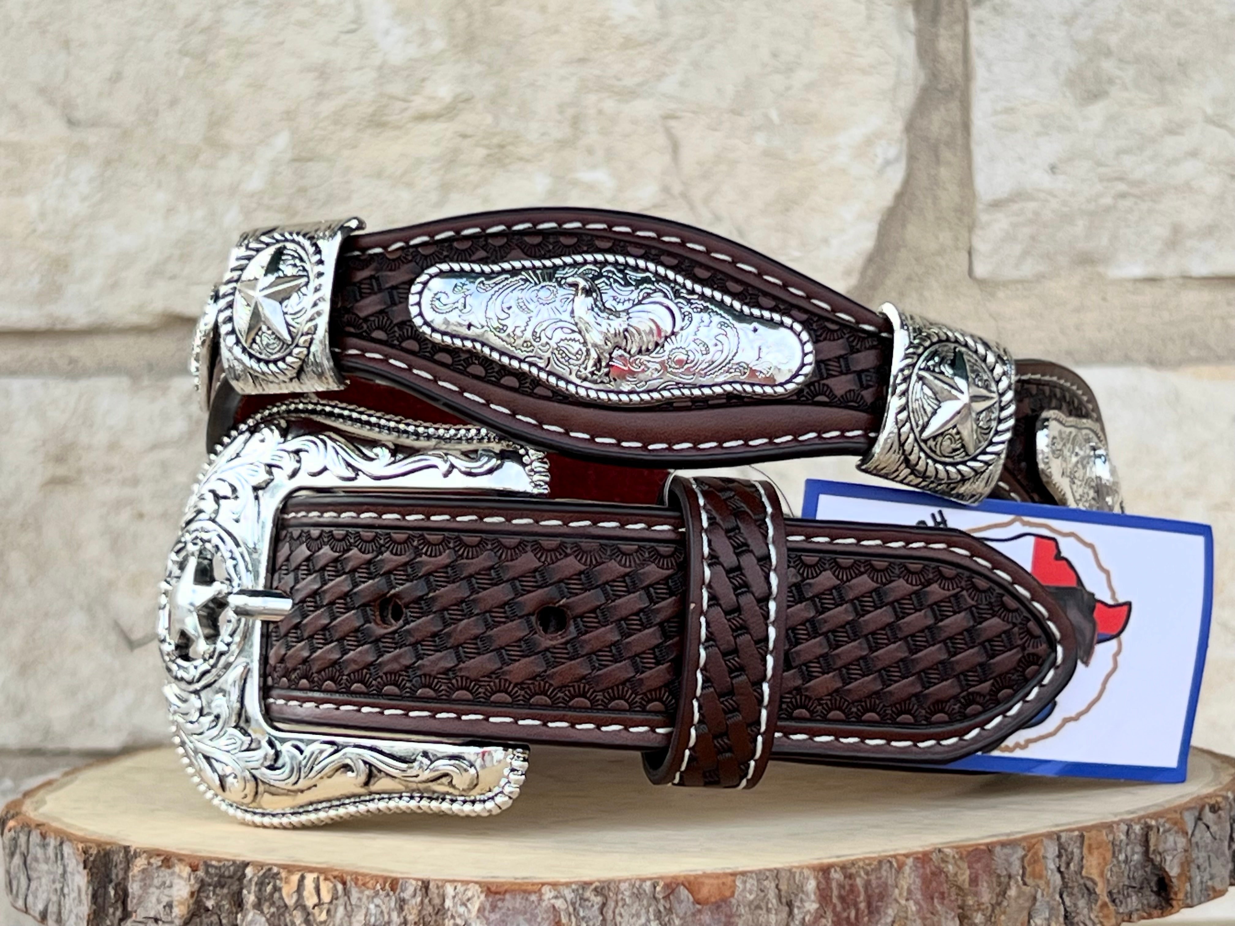 Men’s Brown Leather Belt With Rooster Concho