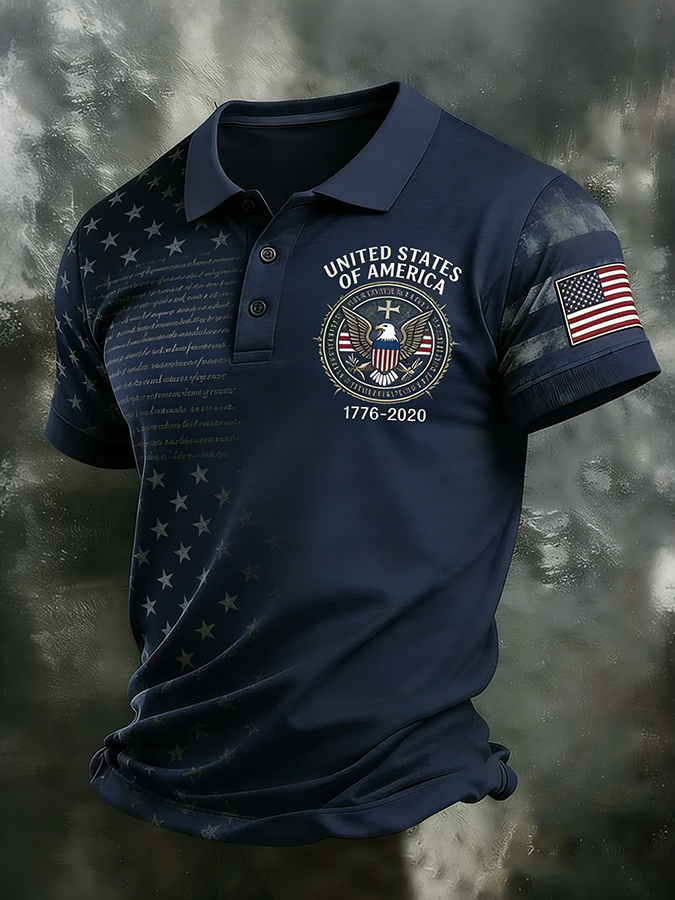 Men'S Retro Flag 250Th Anniversary Celebration American Declaration Of Independence Polo Shirt