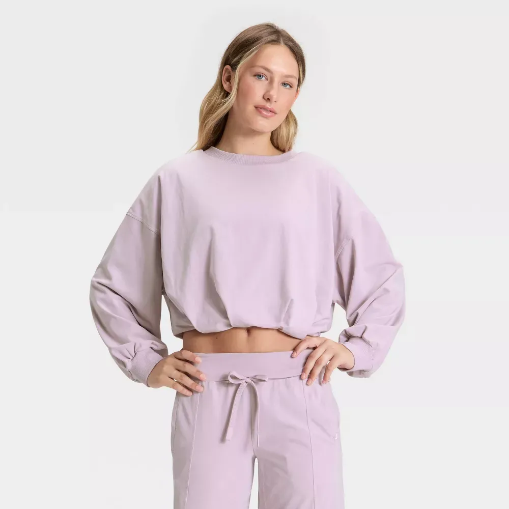 Women's Bubble Hem Long Sleeve Top & Wide Leg Pants Set