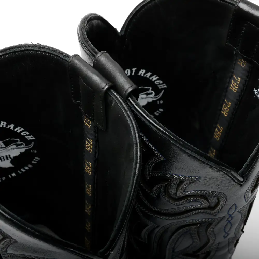 Black/Blue Ostrich Leather Boots - Square Toe