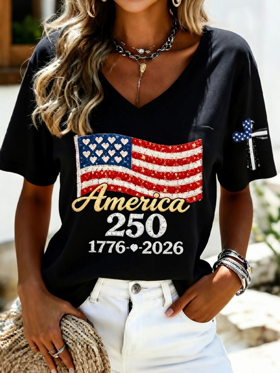 Women's Casual 250th Anniversary Independence Day Printed T-shirt