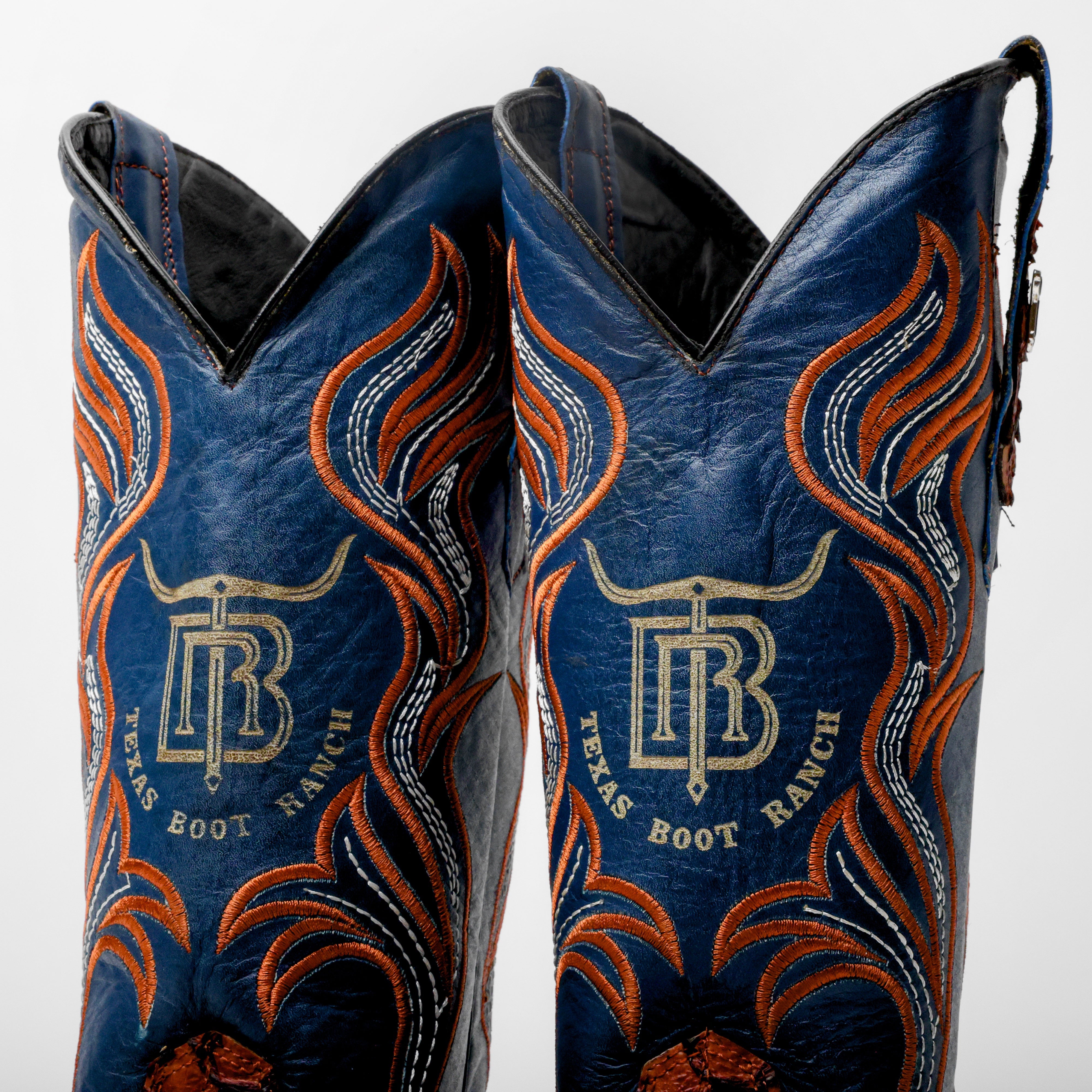 Cognac Mini Pirarucu Leather Boots - Square Toe