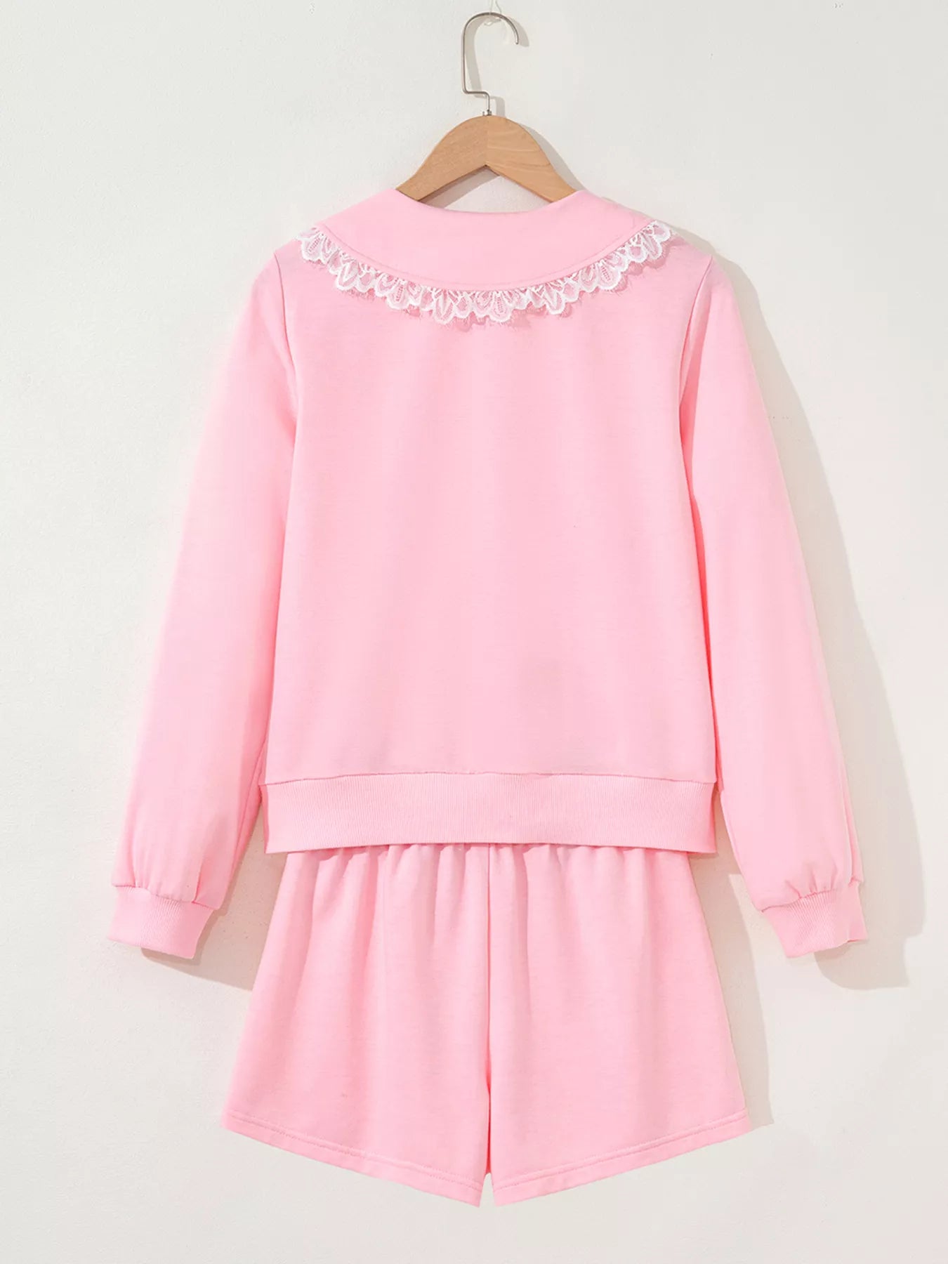 Peter Pan Lace Embellished Neck Sweatshirt and Skirt Two Piece Set