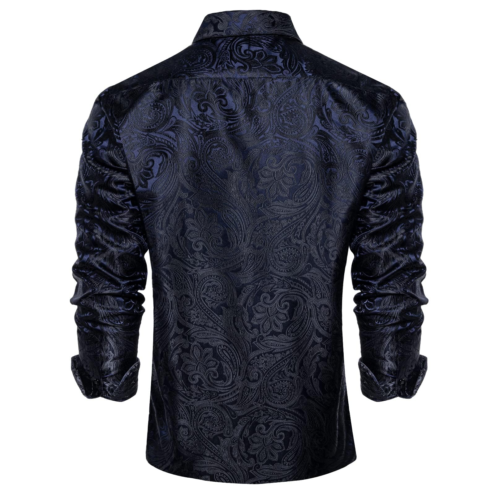 Men's Paisley Dress Shirt Long Sleeve Wrinkle Free Button Down Cowboy Shirts - Navy Blue&black&paisley