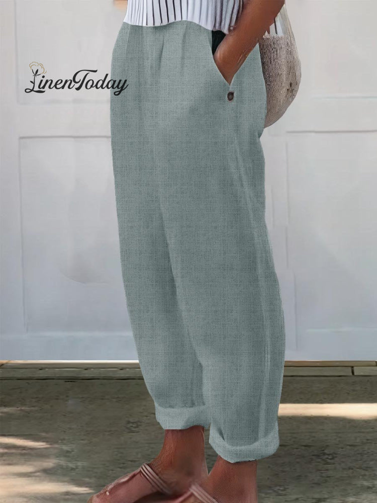 Women's Printed Cotton And Linen Casual Pants