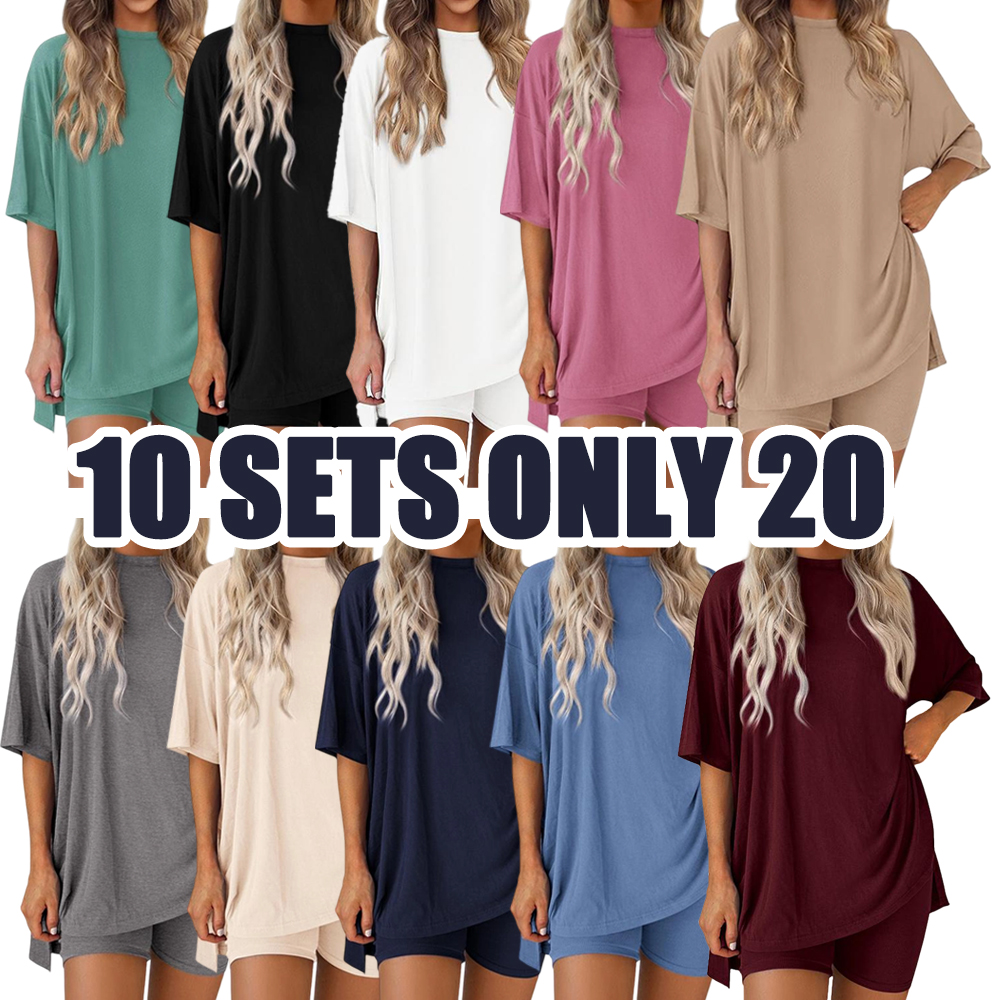 Women’s Casual 2-Piece Summer Pajama Set – Loose Fit Short-Sleeved Top & Shorts for Comfortable Relaxation