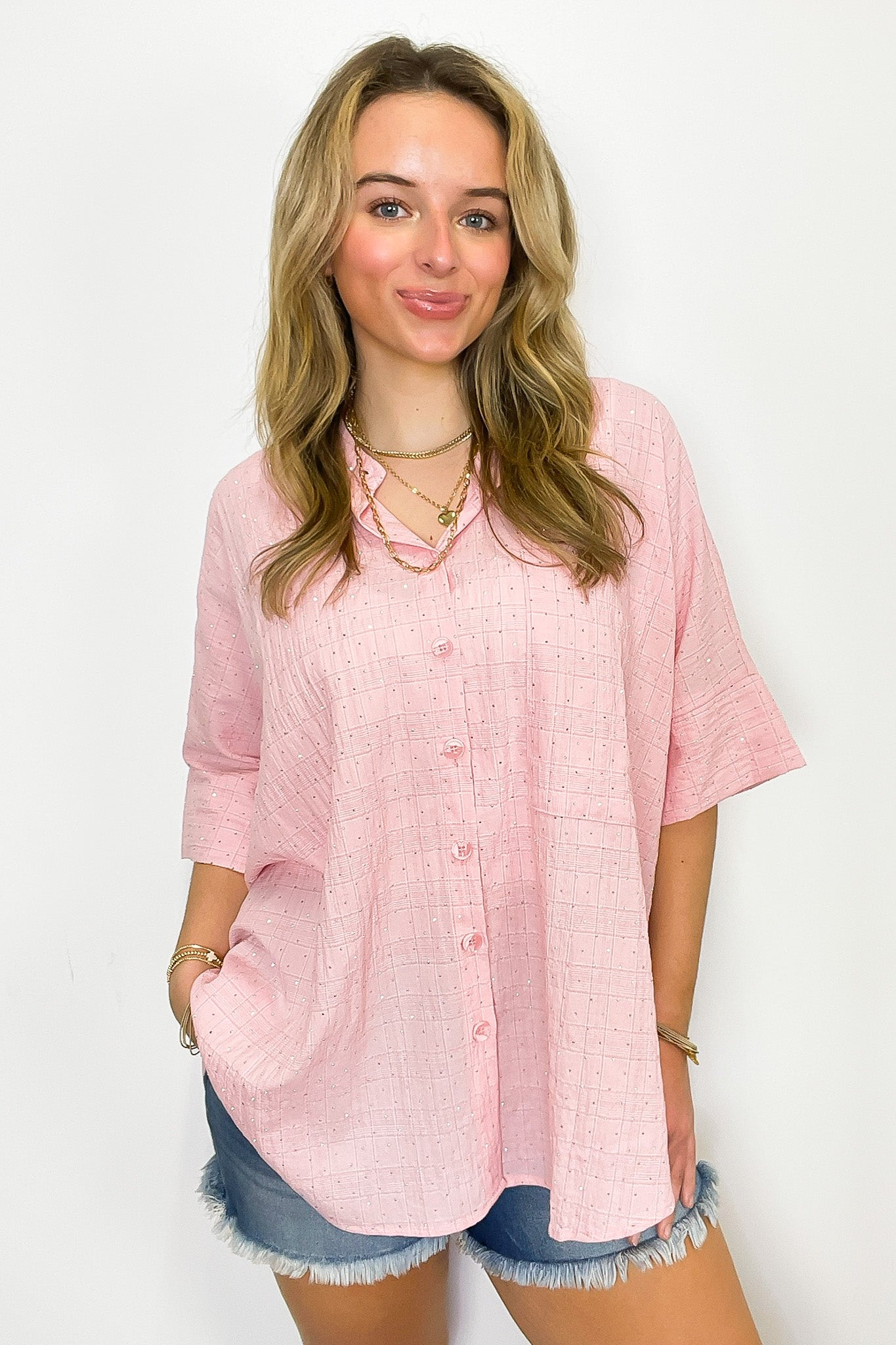 Rhinestone Embellished Button Down Top