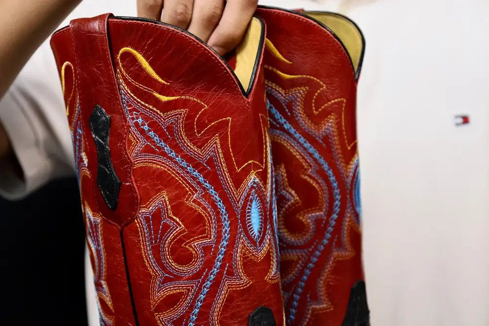 Men’s Black Anaconda Leather Boots With Red Shaft