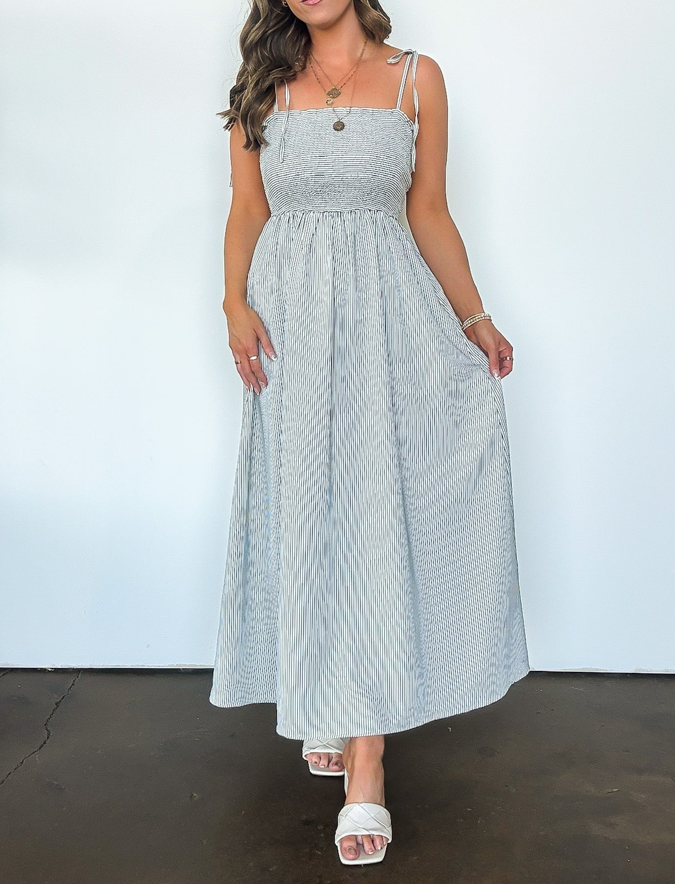 Sweet Spell Striped Tie Strap Smocked Dress