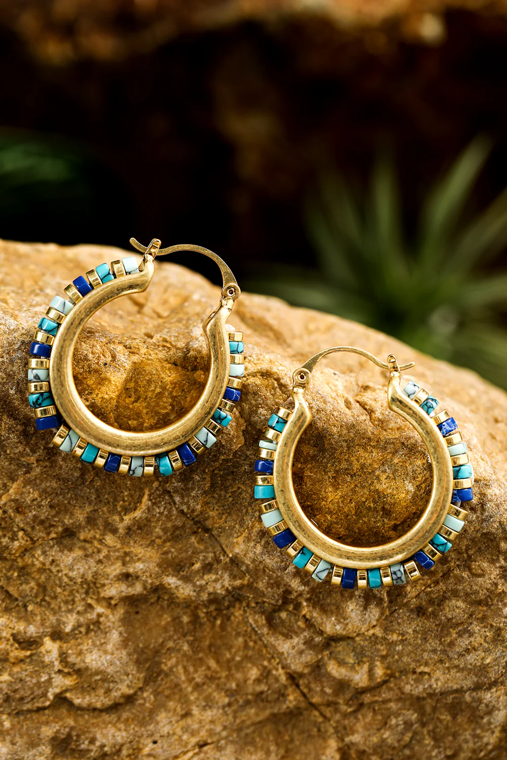 Gold Vintage Beads Decor Hoop Earrings