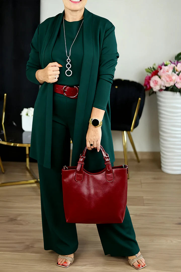 Women Solid Color Casual Three-piece Suit