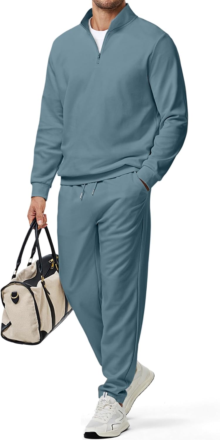 2025 Men Fall Tracksuit 2 Piece Set Old Money Polo Quarter Zip Twill Sweatsuits Jogging Sweatpants Loungewear