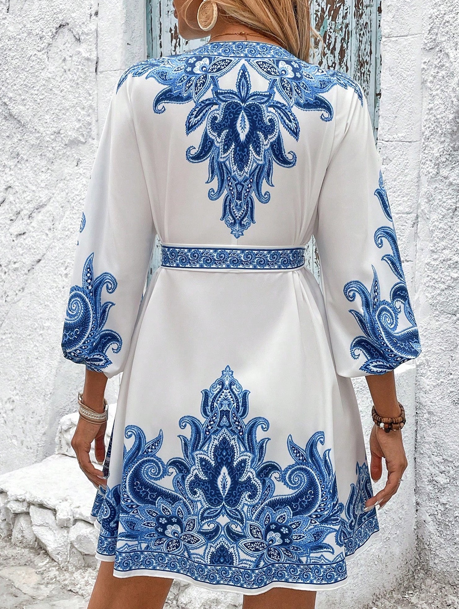 Tie Waist Print Midi Dress