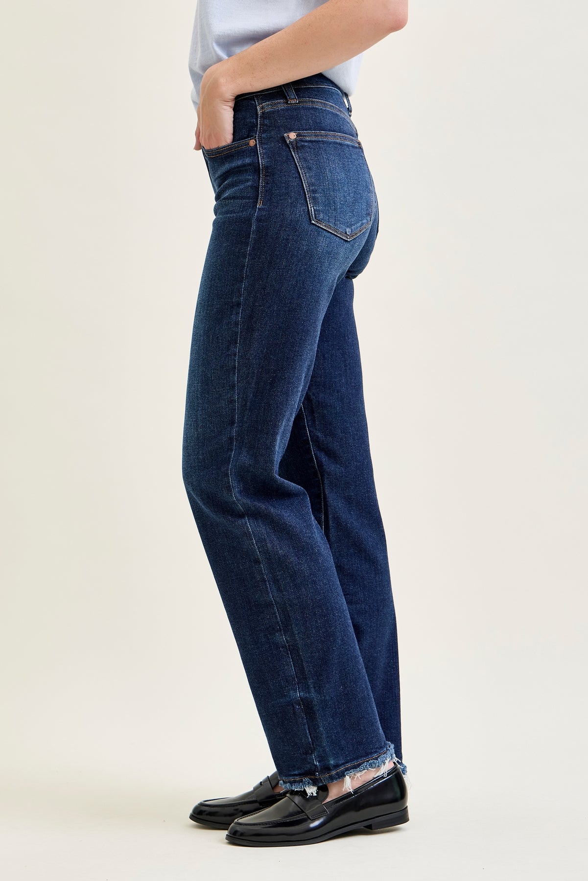 Selena Mid Rise Straight Leg with Fray Hem