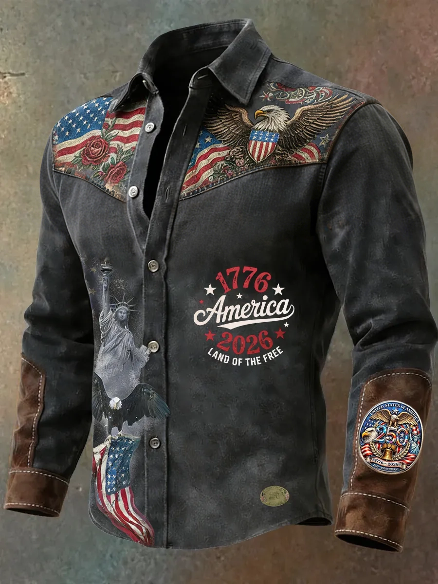 Men's Vintage American 250th Anniversary Distressed Western Shirt