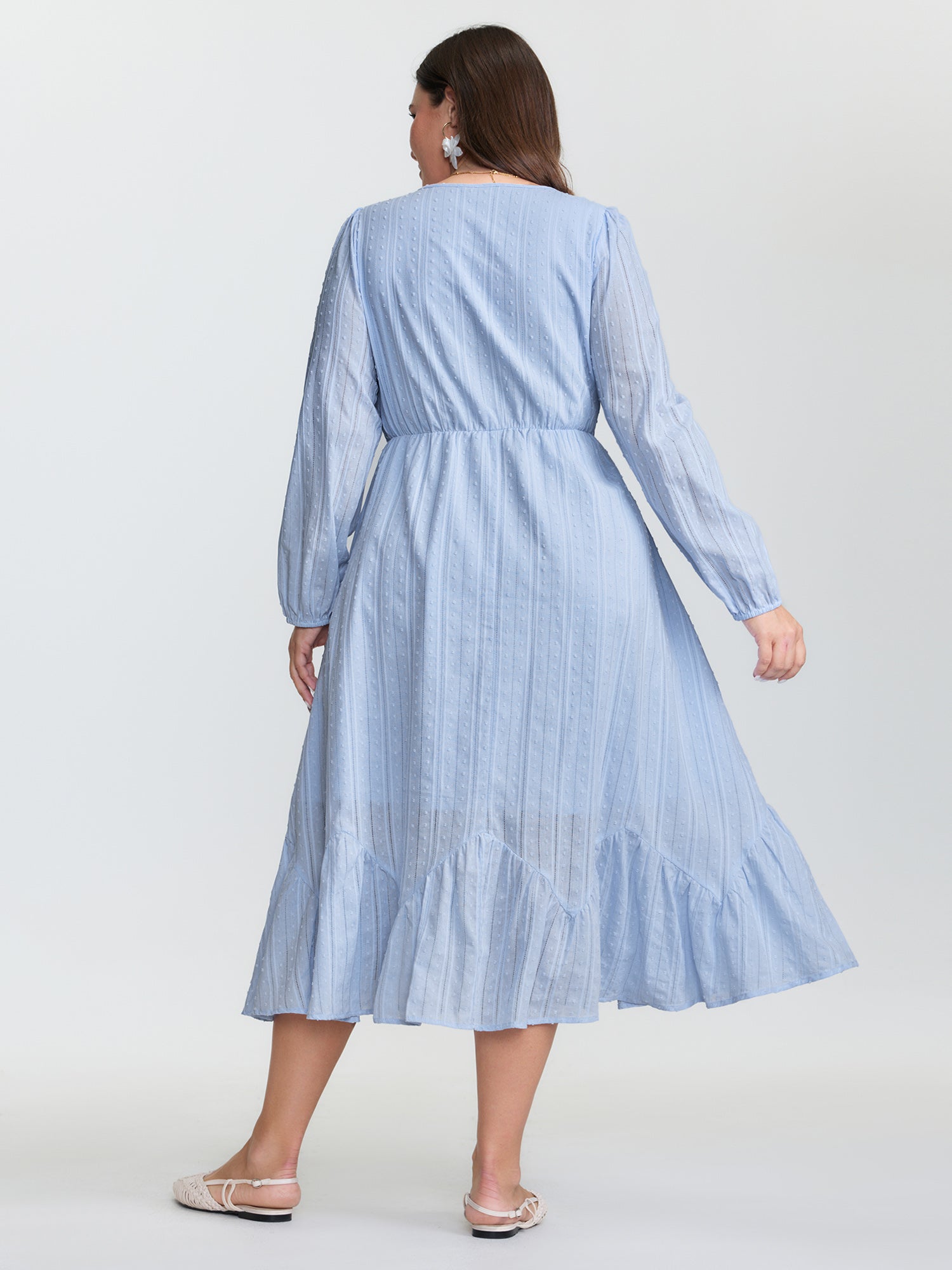 Cotton Striped Waist-Drawstring Tiered Midi Dress