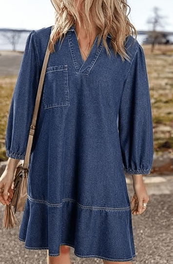 V-Neck Denim Dress — Where Comfort Meets Classic Style