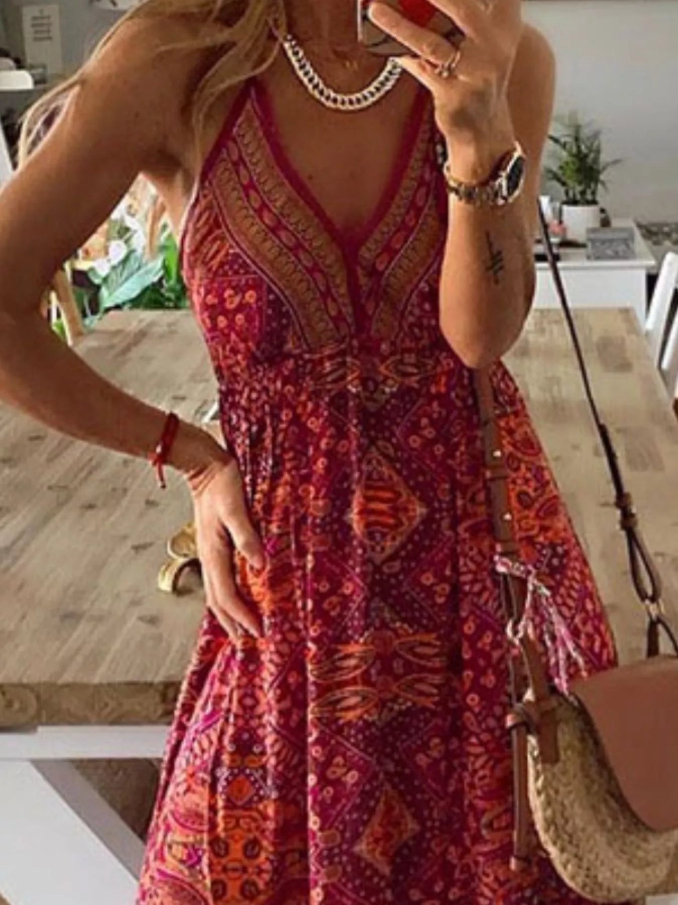 Printed V-Neck Maxi Dress