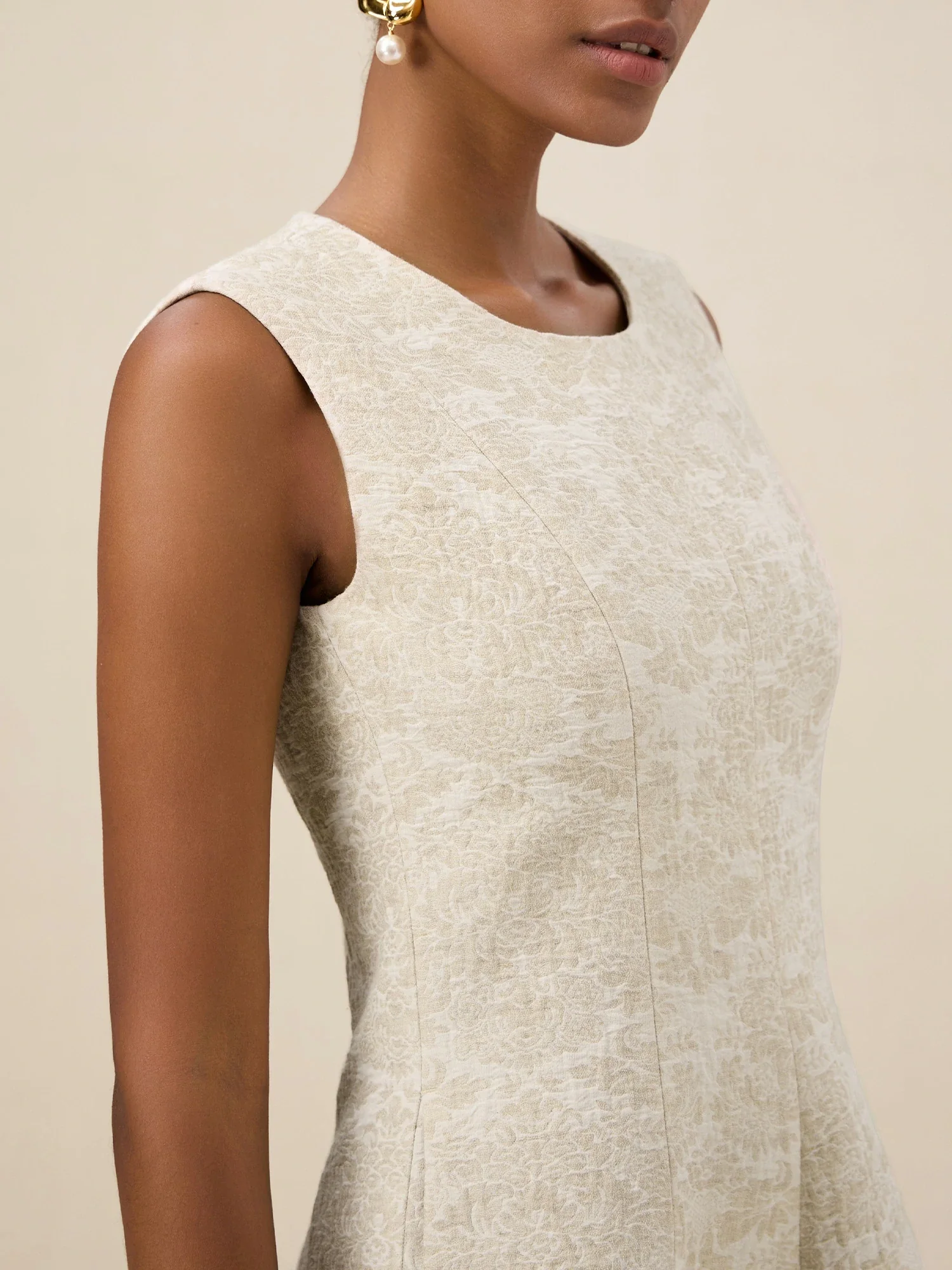 Linen & Cotton Sleeveless Jacquard A-Line Dress