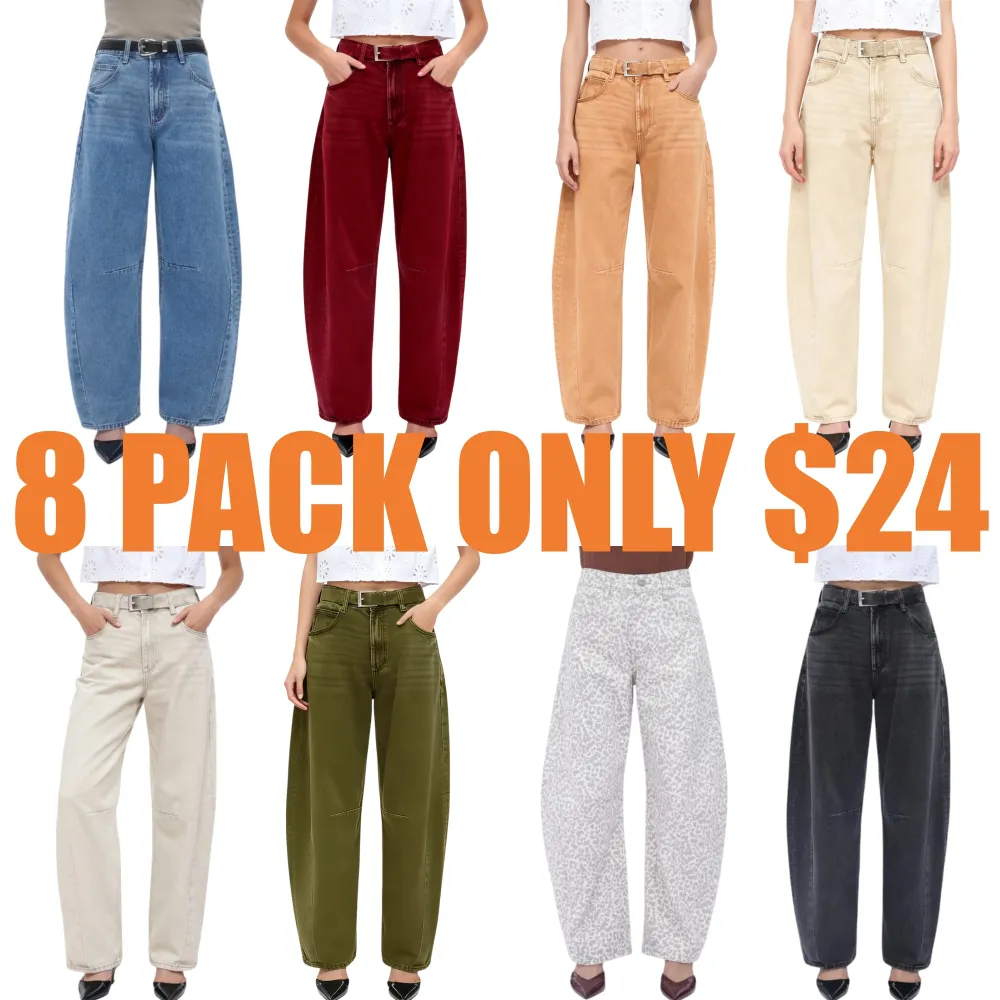 Women High Waist Baggy Barrel Leg Jeans