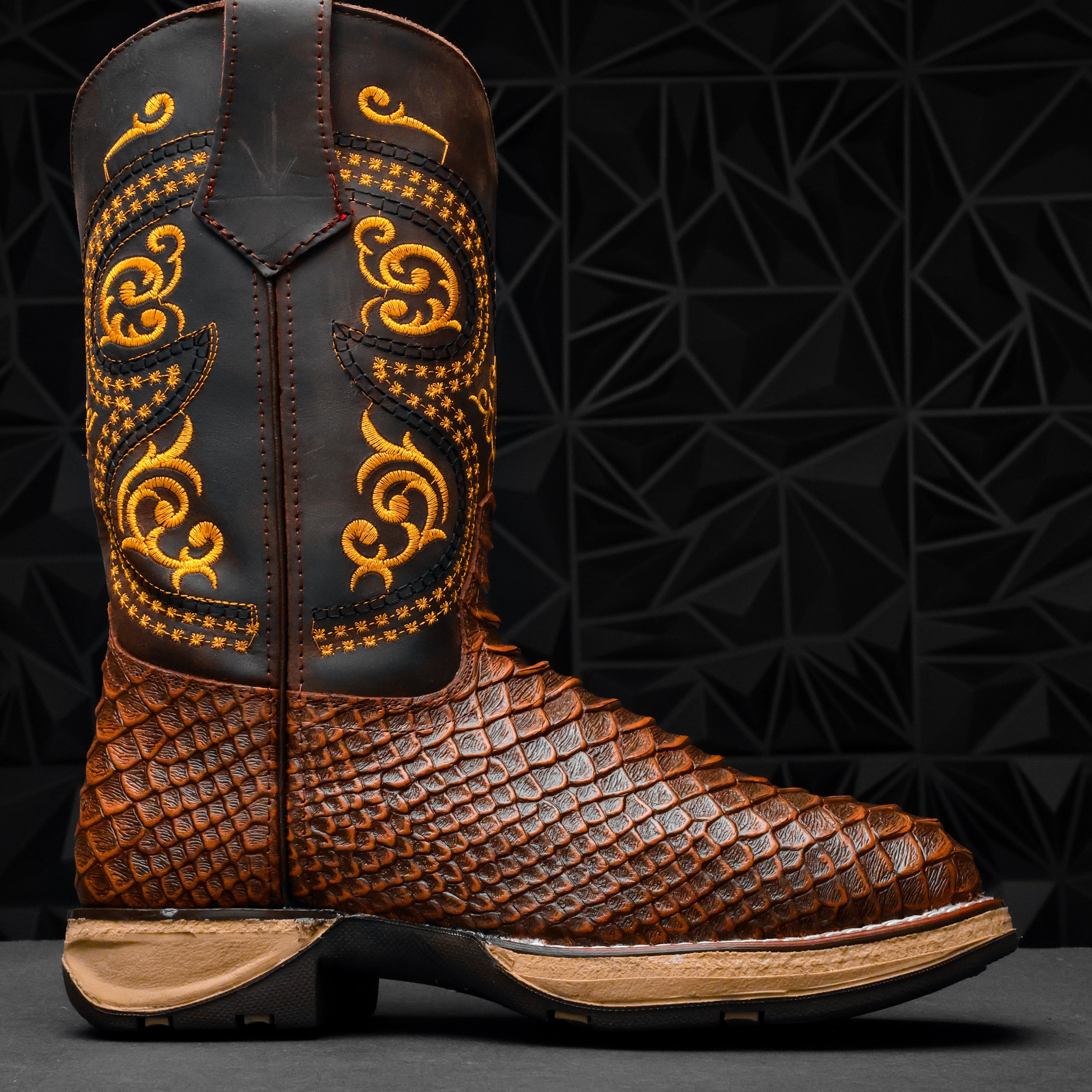 Cognac Jumbo Python Leather Boots With 3D Lightweight Sole - Composite Toe