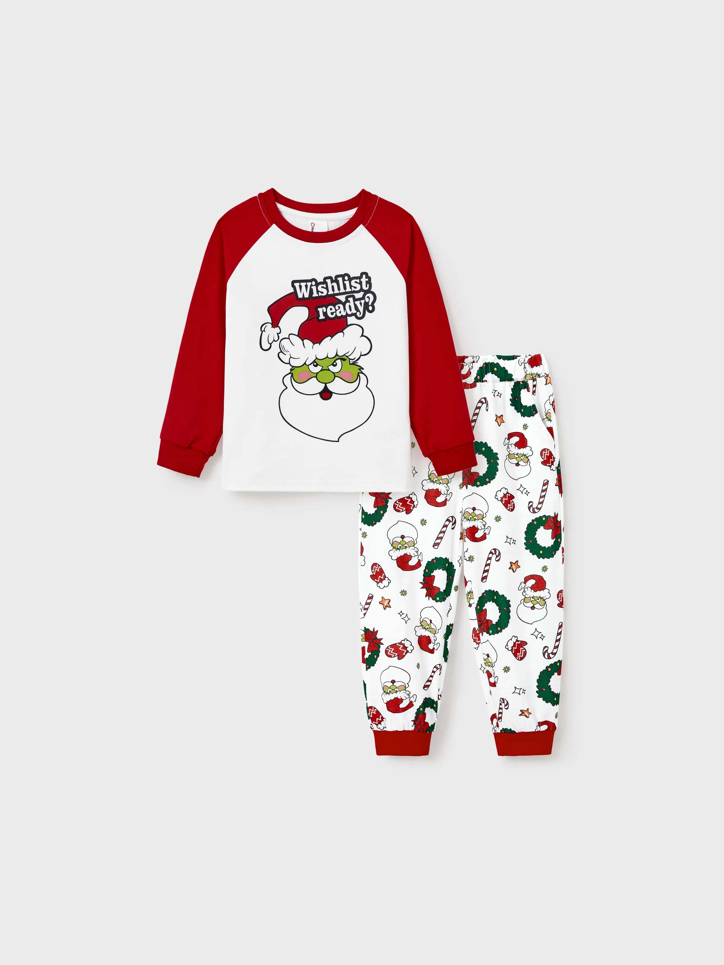 Christmas Matching Family Pajamas Set Christmas Grinch-themed Print PJS with Christmas Socks Red