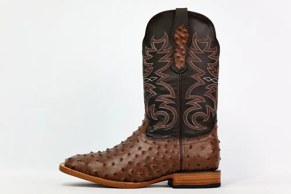 Brown Ostrich Leather Boots — Square Toe