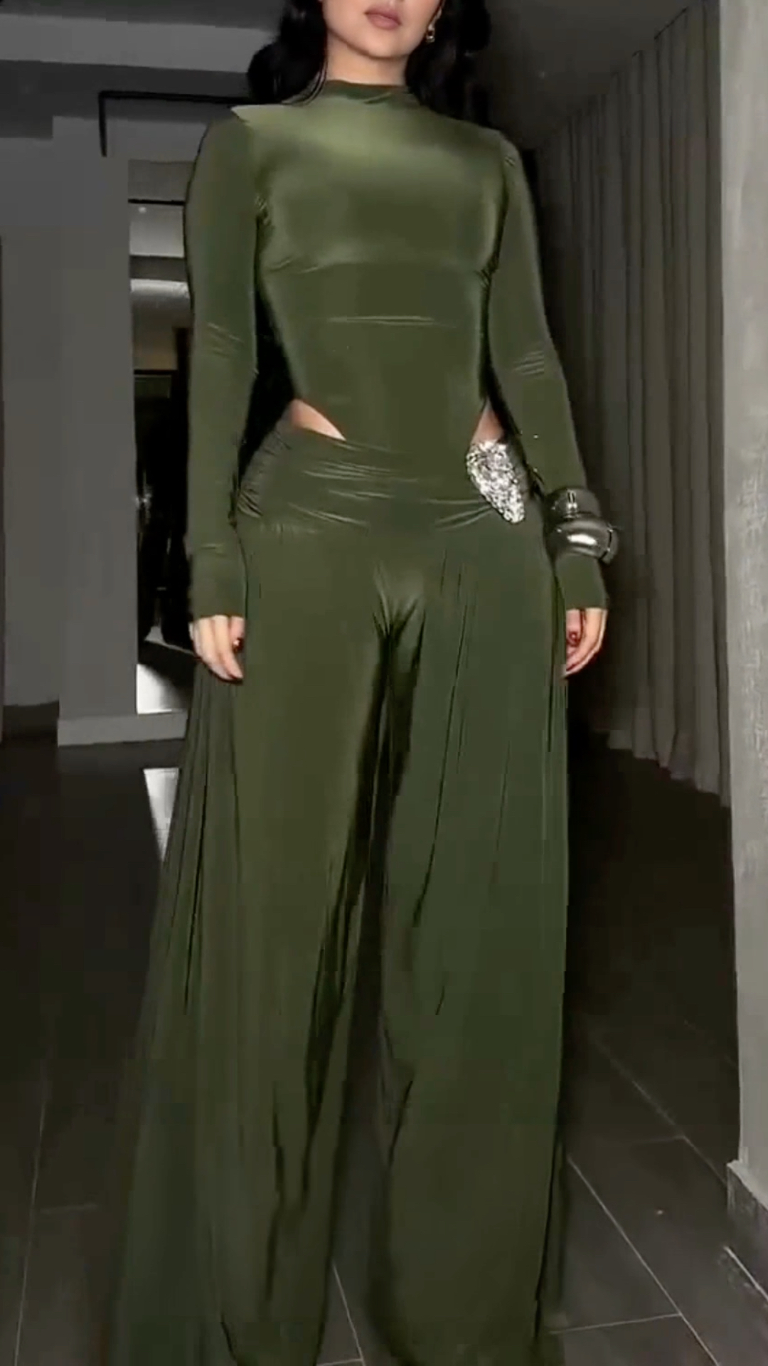 Women Round Neck Slim Fit Jumpsuit+ Pants Casual Set