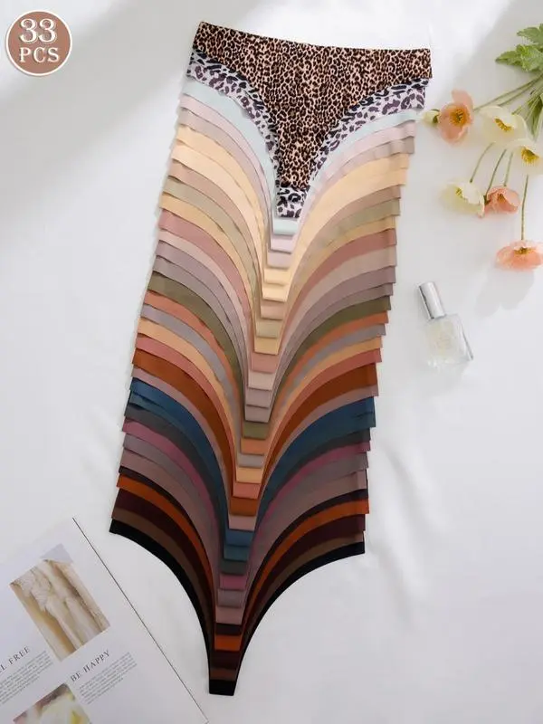 Women's Solid Color & Leopard Print Seamless Thong (Less than $1 each!)