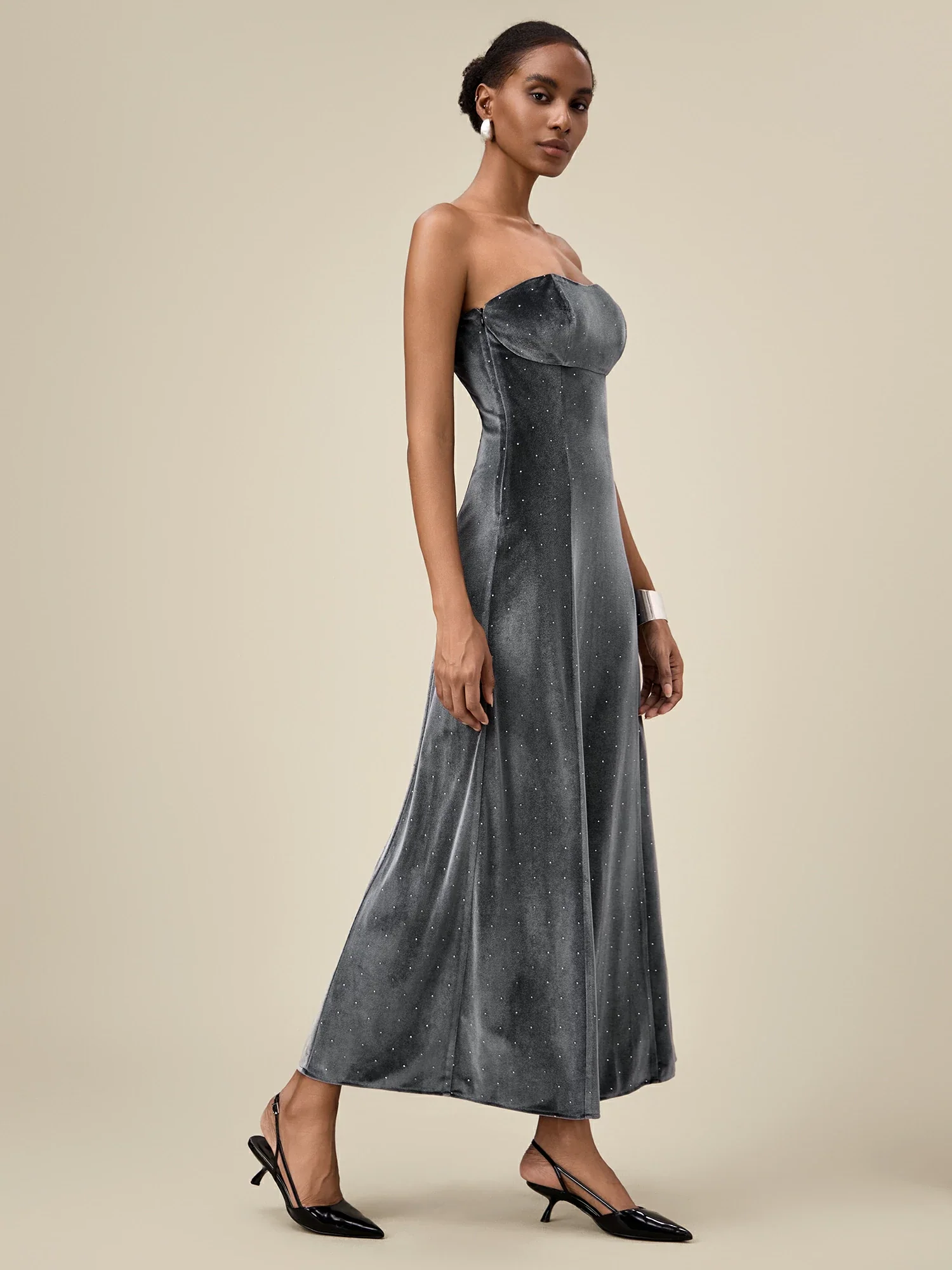 Women's Velvet Rhinestone Tube Dress