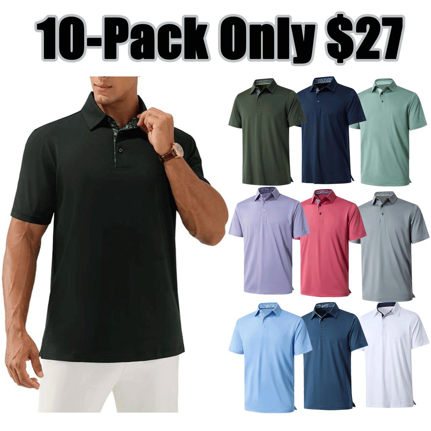 Men’s Performance Polo Shirt – Breathable Stretch Short Sleeve Casual Fit