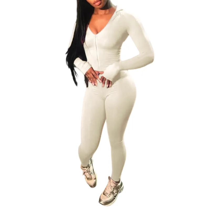 Women's Solid Color Zip Up Crop Top & High Waist Leggings Two-piece Set