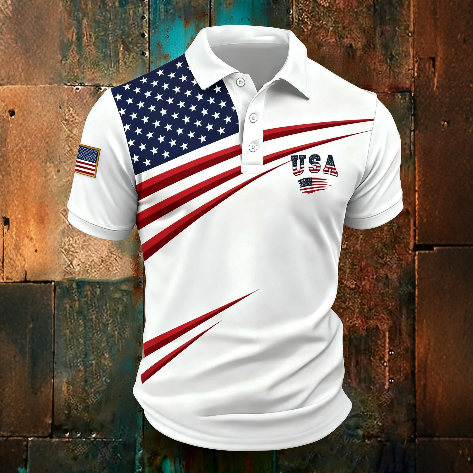 Men'S Independence Day Retro Casual Printed Polo Shirt Short Sleeve
