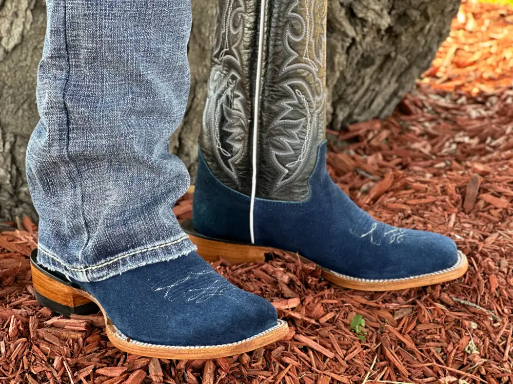 Men’s Blue Jean RoughOut Leather Boots With Black Shaft