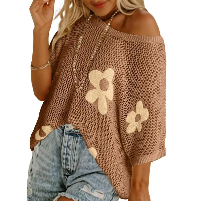 Women's Floral Pattern Crochet Short-sleeved Shirt(Just $3 Each!)