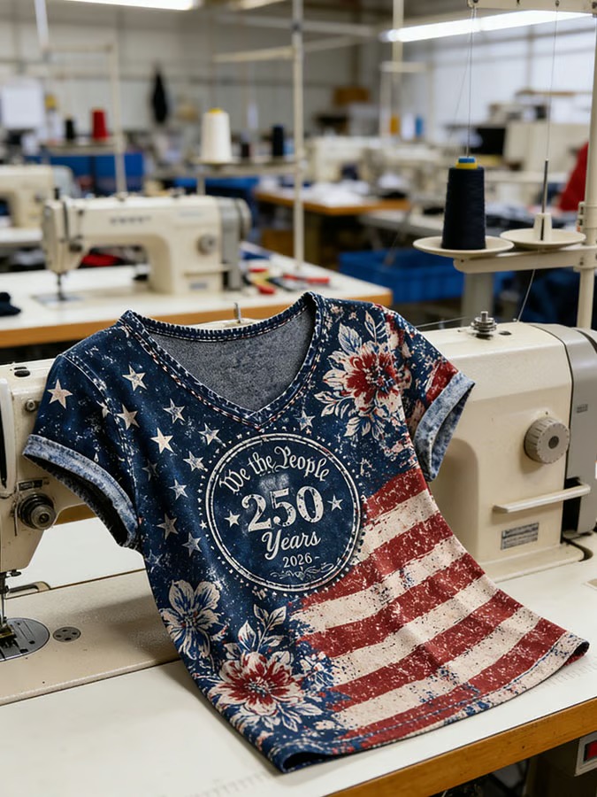 Women'S V-Neck American 250 Celebration Printed T-Shirt