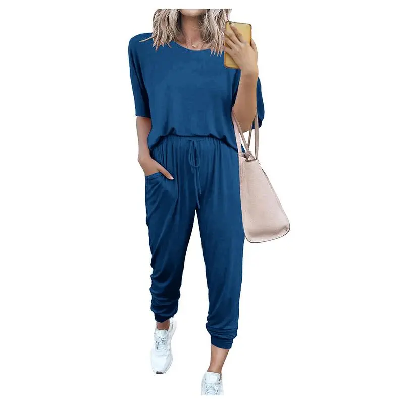 Women's 2-Piece Crew Neck Short Sleeve Tracksuit Jogger Set
