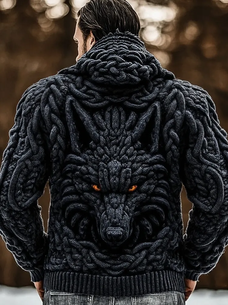 Men's Viking Dragon Style Celtic Thick Zip Hooded Sweater