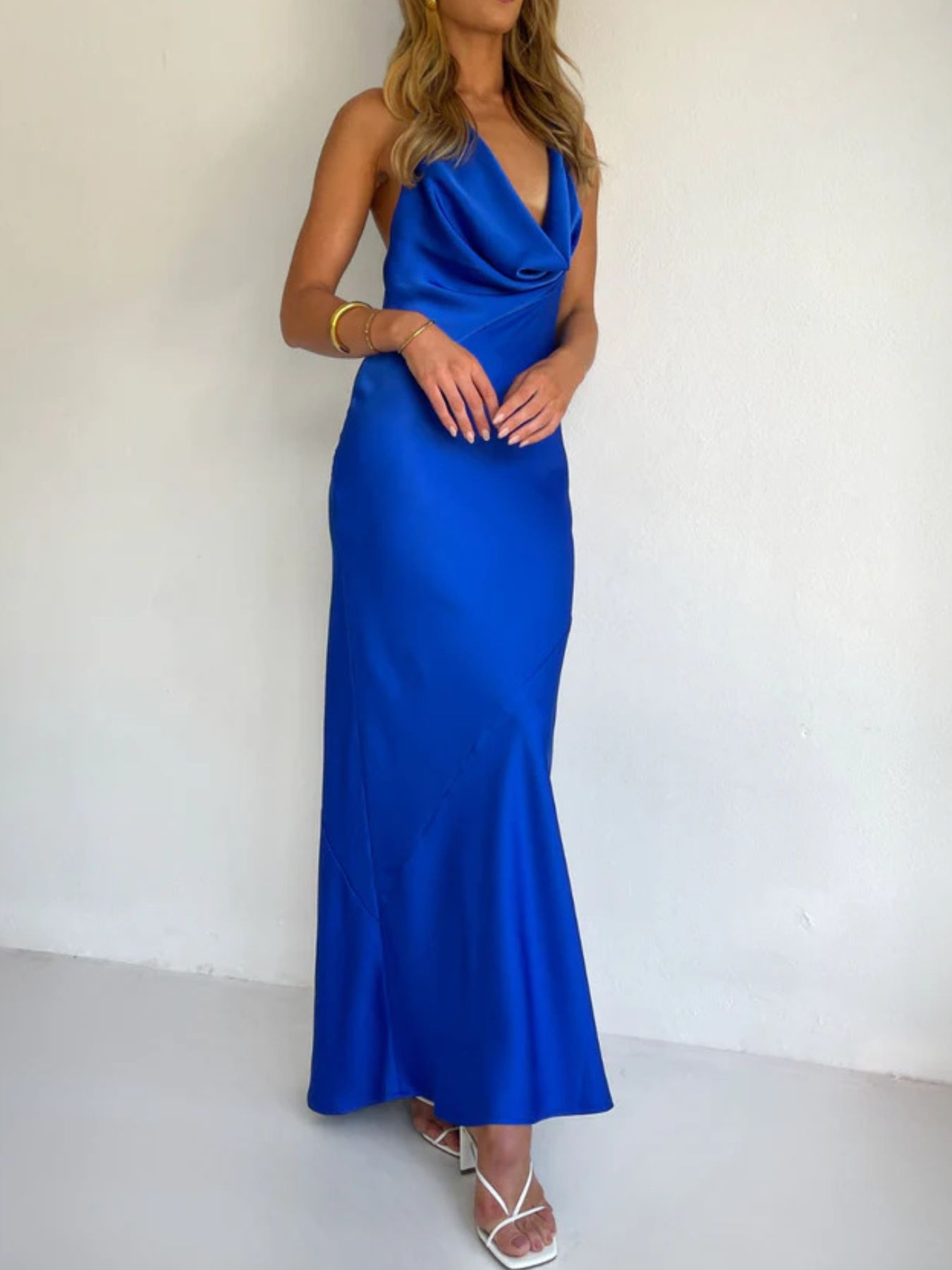 Halter Neck Satin Maxi Dress