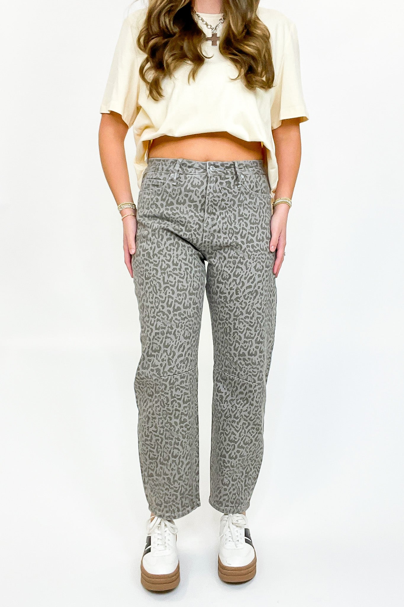 High Rise Tummy Tuck Animal Print Barrel Pants