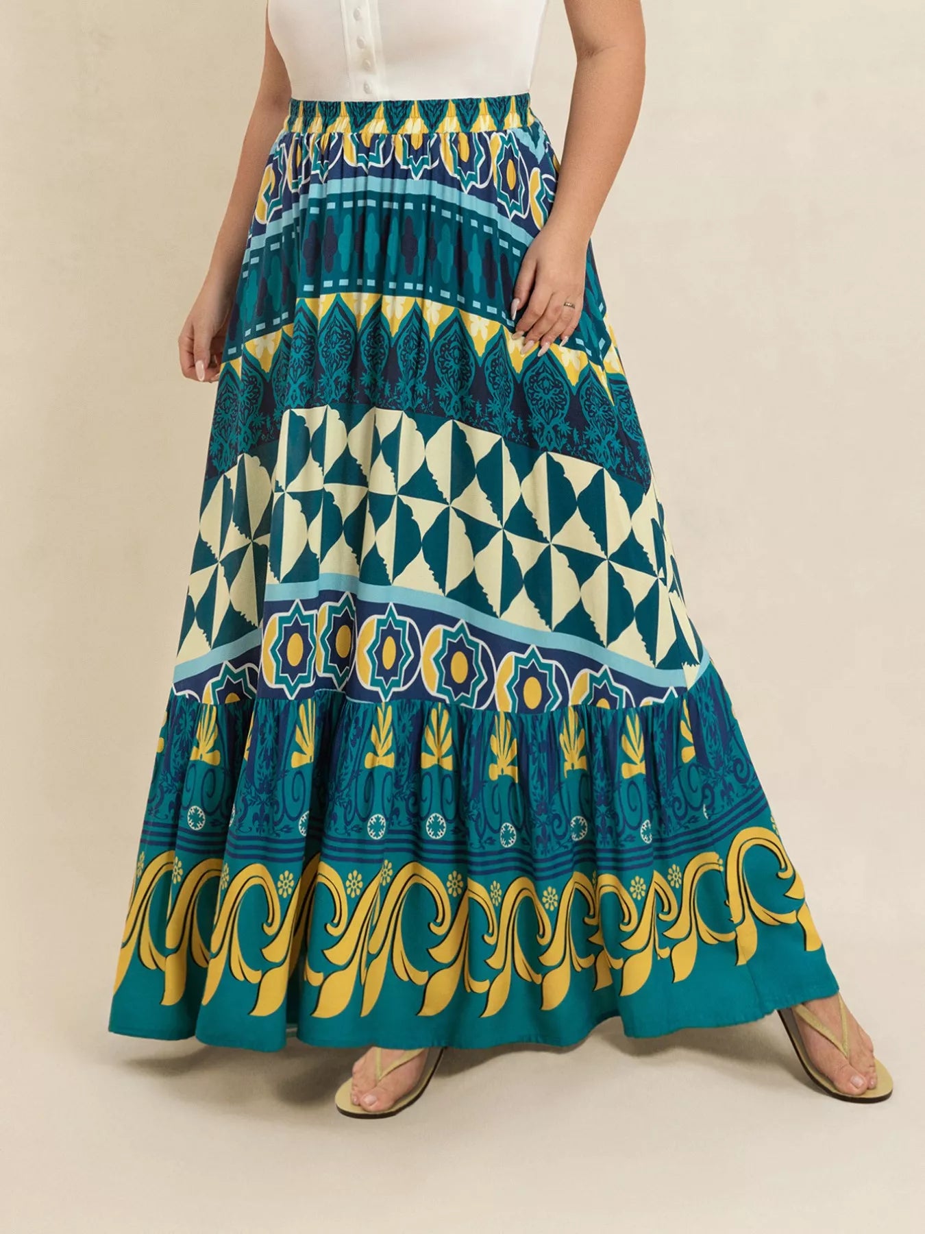 Plus Size Printed Maxi Skirt