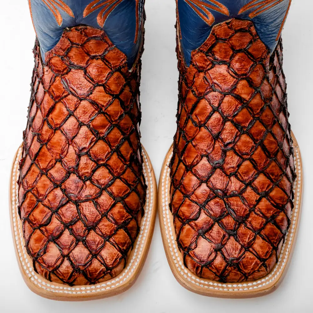 Cognac Mini Pirarucu Leather Boots - Square Toe