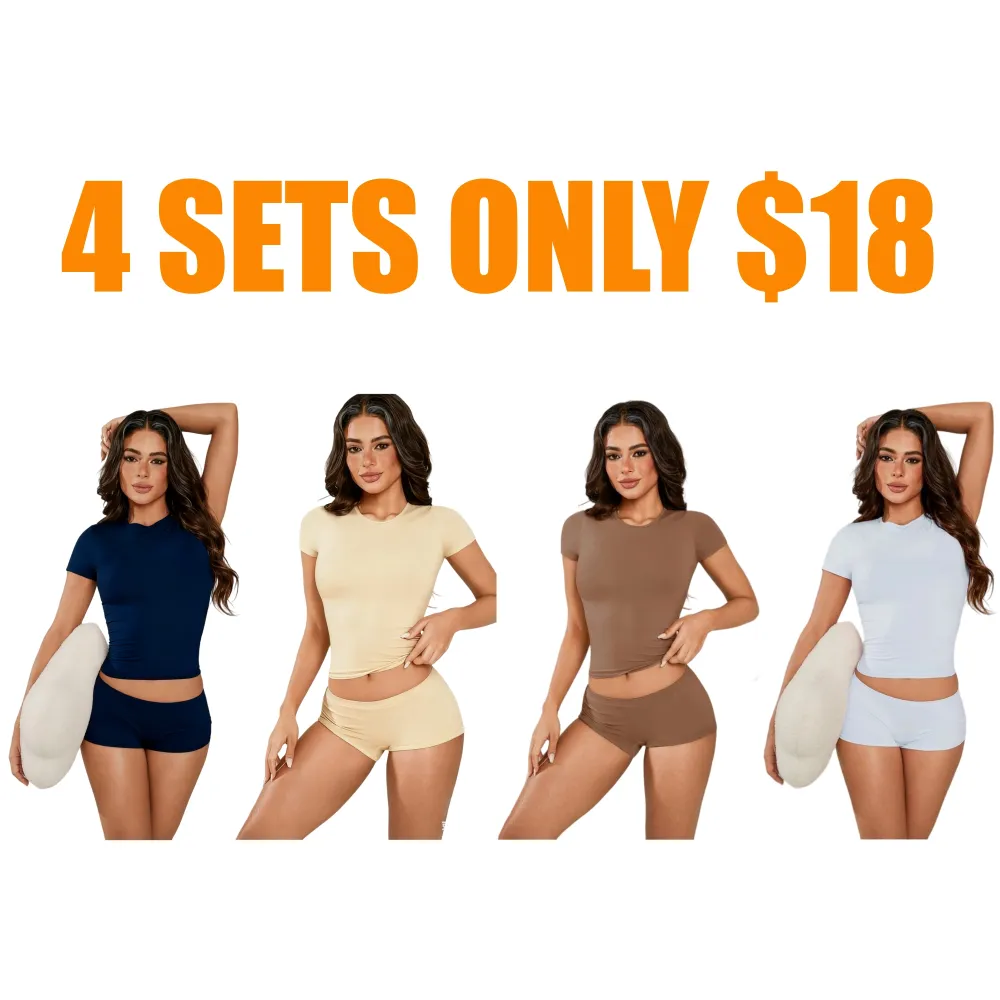 Women's Solid Crop Tee & Boxer Shorts Loungewear