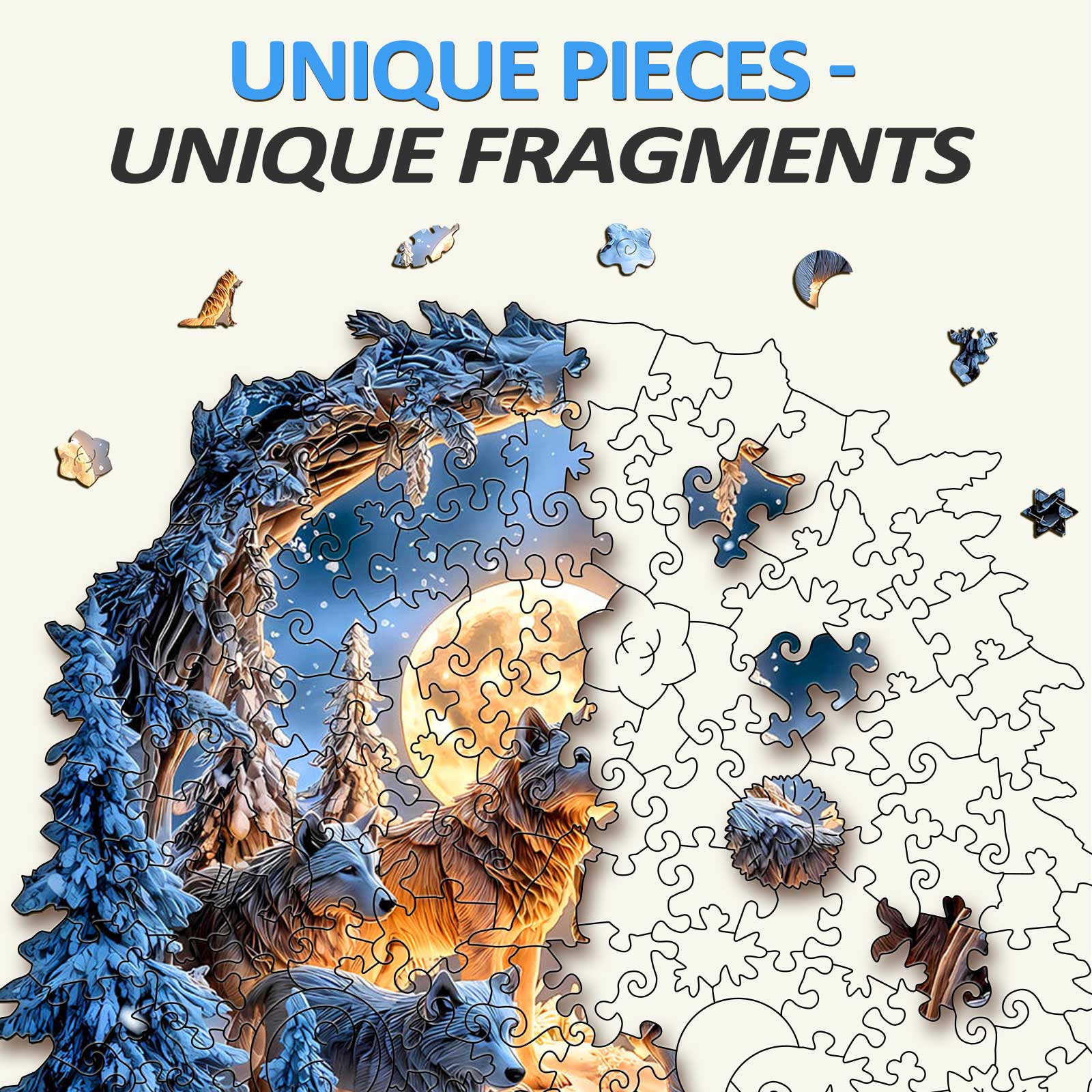 Snowy Night Wolf Pack Wooden Jigsaw Puzzle